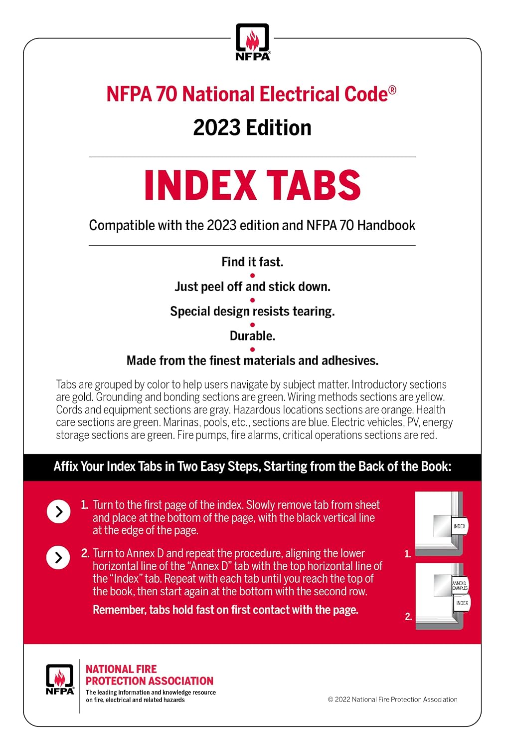 NFPA 70 2023 Self-Adhesive Index Tabs