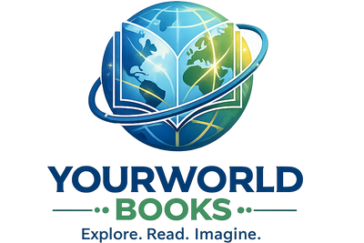 A logo for YOURWORLD BOOKS on a white background, featuring a blue and green globe with an open book and orbit ring, and the text 'YOURWORLD BOOKS' and 'Explore. Read.