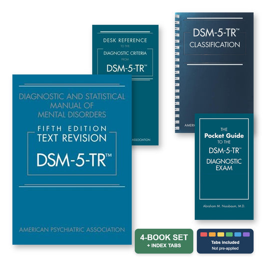 DSM-5-TR 4-book set: DSM-5-TR paperback, Desk Reference, spiral Classification, Pocket Guide to the Diagnostic Exam and index tabs