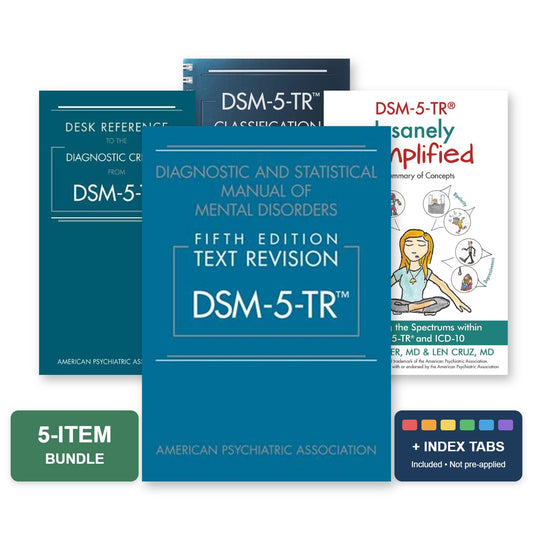 DSM-5-TR 5-item bundle: DSM-5-TR paperback, Desk Reference, Classification, Insanely Simplified and index tabs