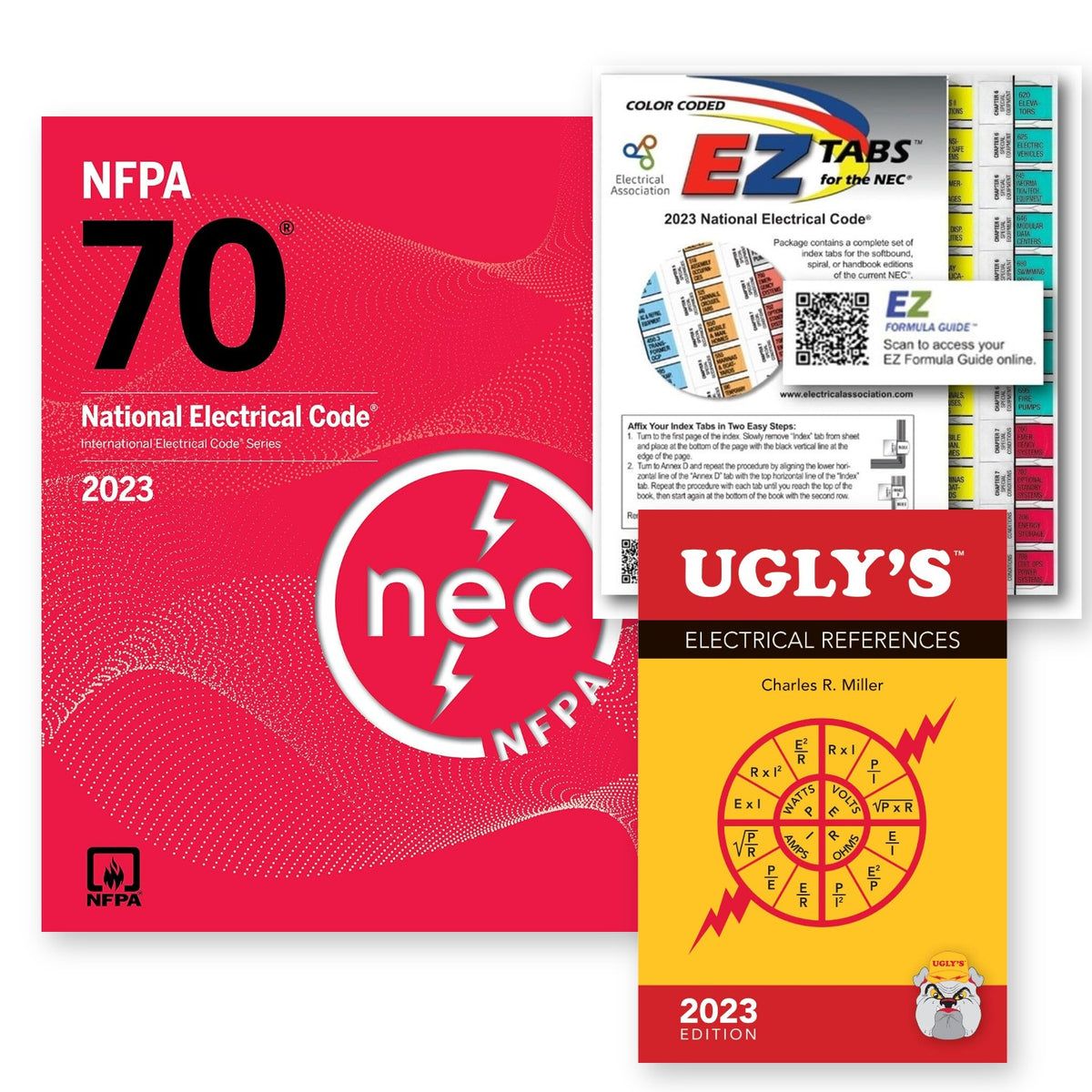 NFPA 70 NEC 2023 Code Book Paperback + Ugly's Electrical References 2023 + EZ Tabs bundle