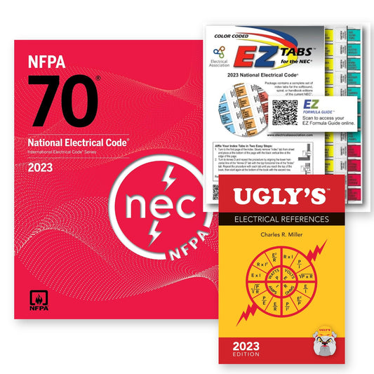 NFPA 70 NEC 2023 Code Book Paperback + Ugly's Electrical References 2023 + EZ Tabs bundle