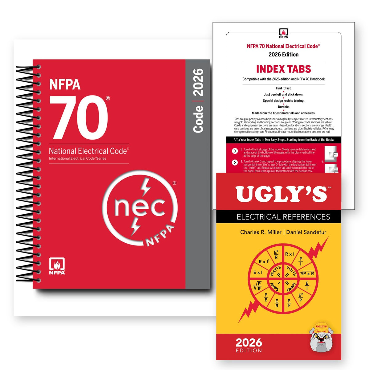 NFPA 70 NEC 2026 Code Book + Ugly's Electrical References 2026 + NFPA Index Tabs 2026 bundle